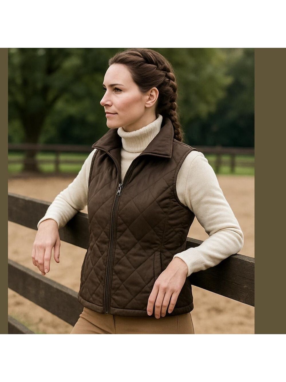 Y2K FACONNABLE BROWN QUILTED ZIP-FRONT VEST W TWO SIDE SLASH POCKETS SZ M